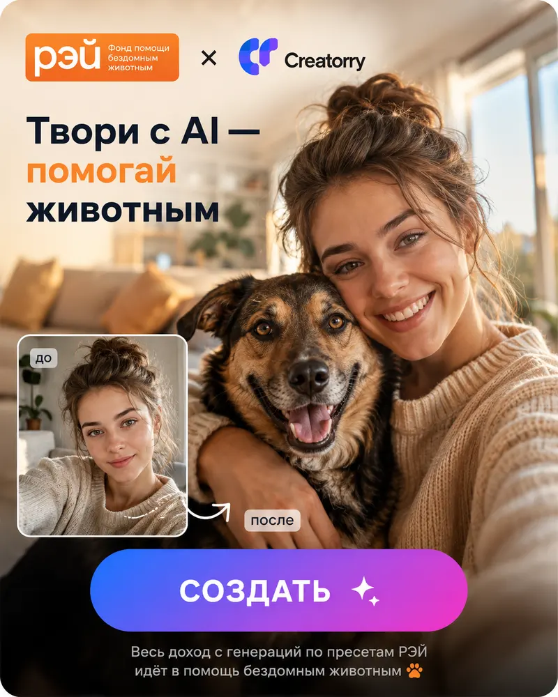 РЭЙ × Creatorry — твори с AI, помогай бездомным животным